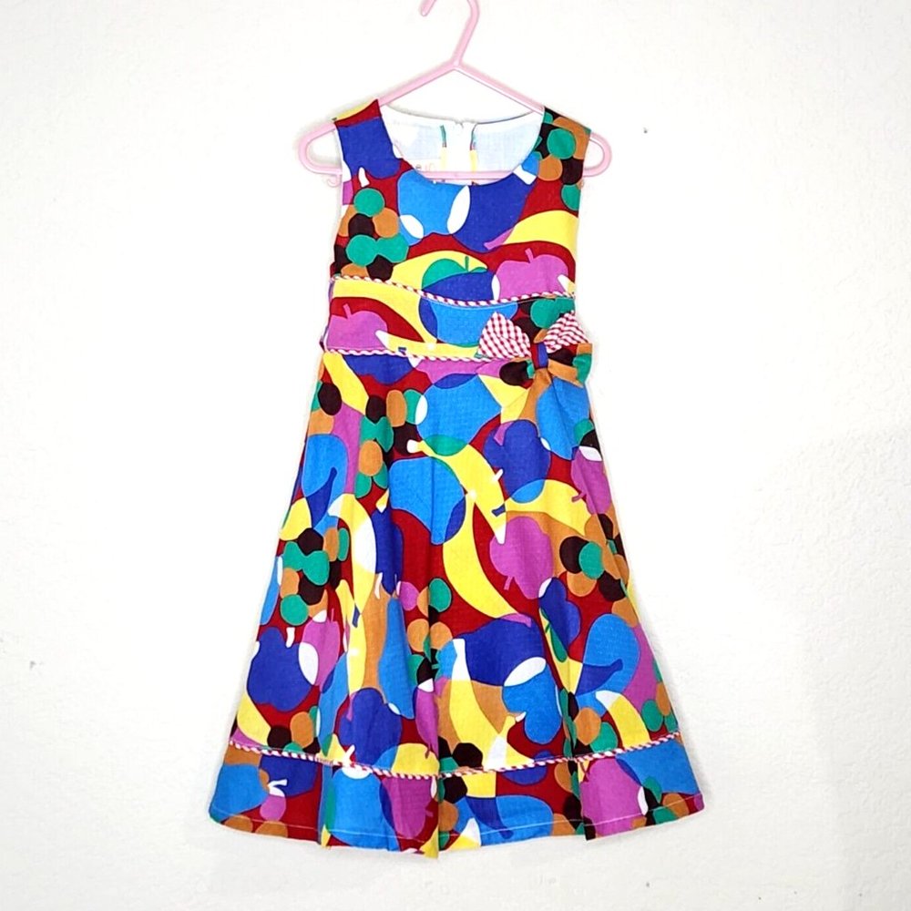 Silly Sissy Multicolor Abstract Fruit Dress Sleeveless Tie Back